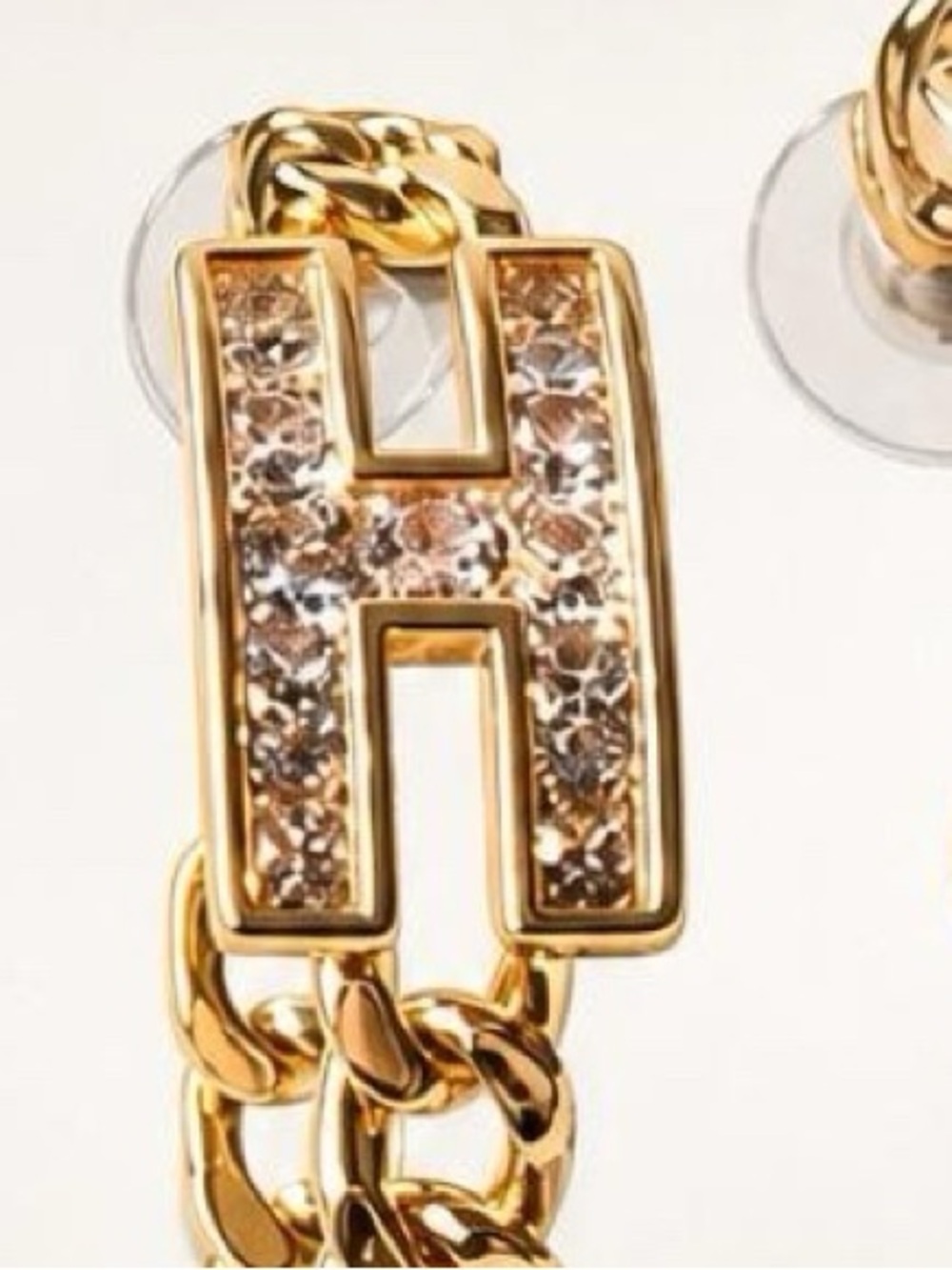 Fashion Jewelry Gold-Tone Chain Bracelet with Crystal Medallions with H Letter - Picture 7 of 7